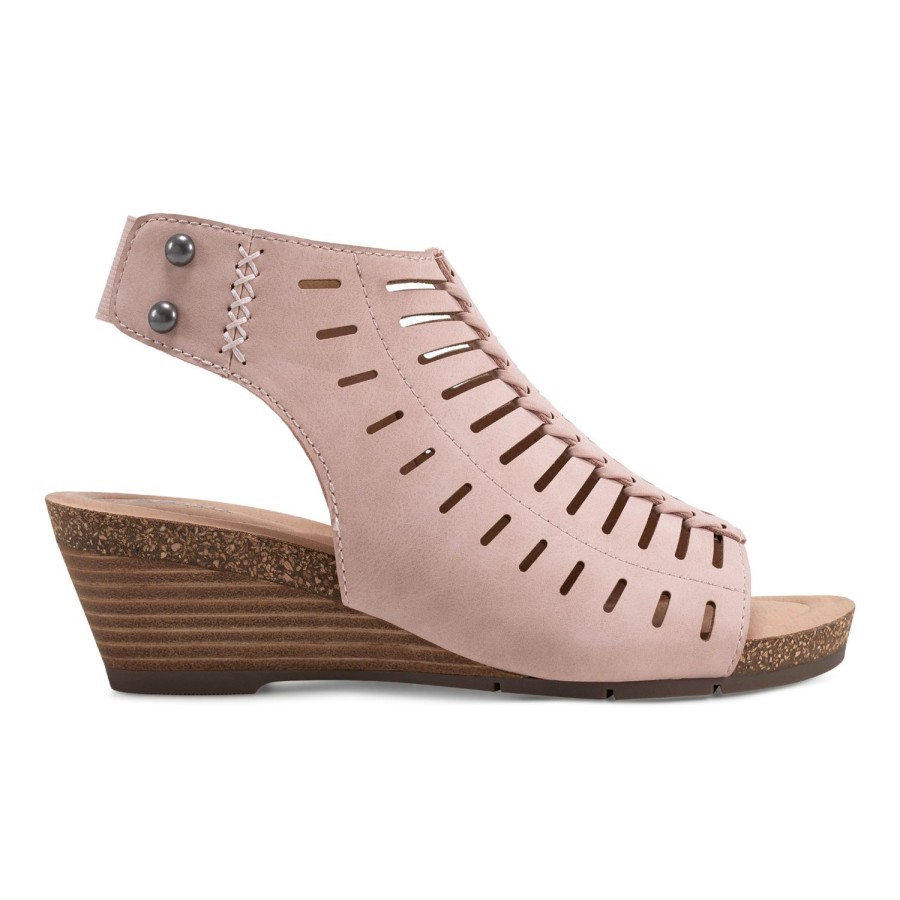 Casual Earth Shoes | Hana Round Toe Laser Cut Dress Sandals Light Pink