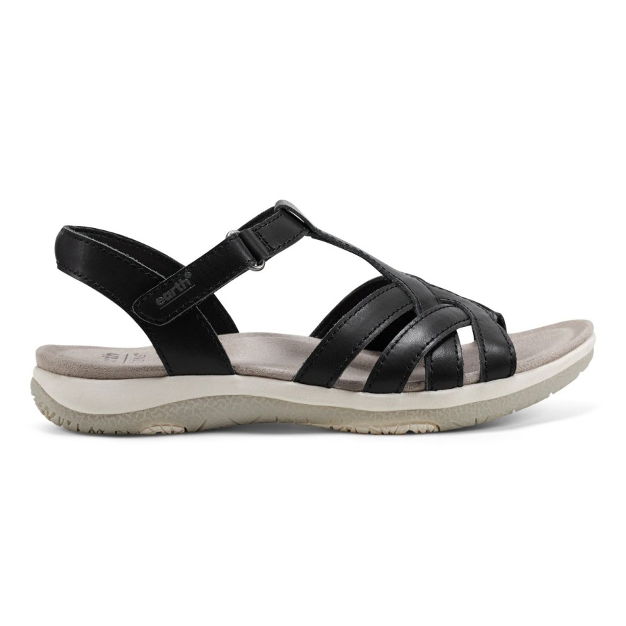 Casual Earth Shoes | Siana Lightweight Strappy Casual Flat Sandals Black