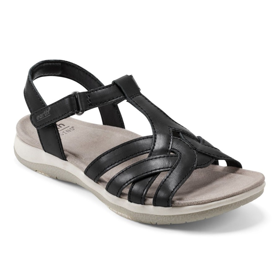 Casual Earth Shoes | Siana Lightweight Strappy Casual Flat Sandals Black