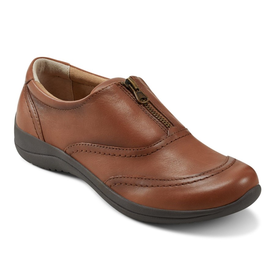 Casual Earth Shoes | Fannie Round Toe Casual Slip-On Flats Medium Brown