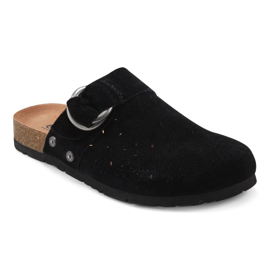 Casual Earth Shoes | Agoli Round Toe Casual Flat Slip-On Mules Black