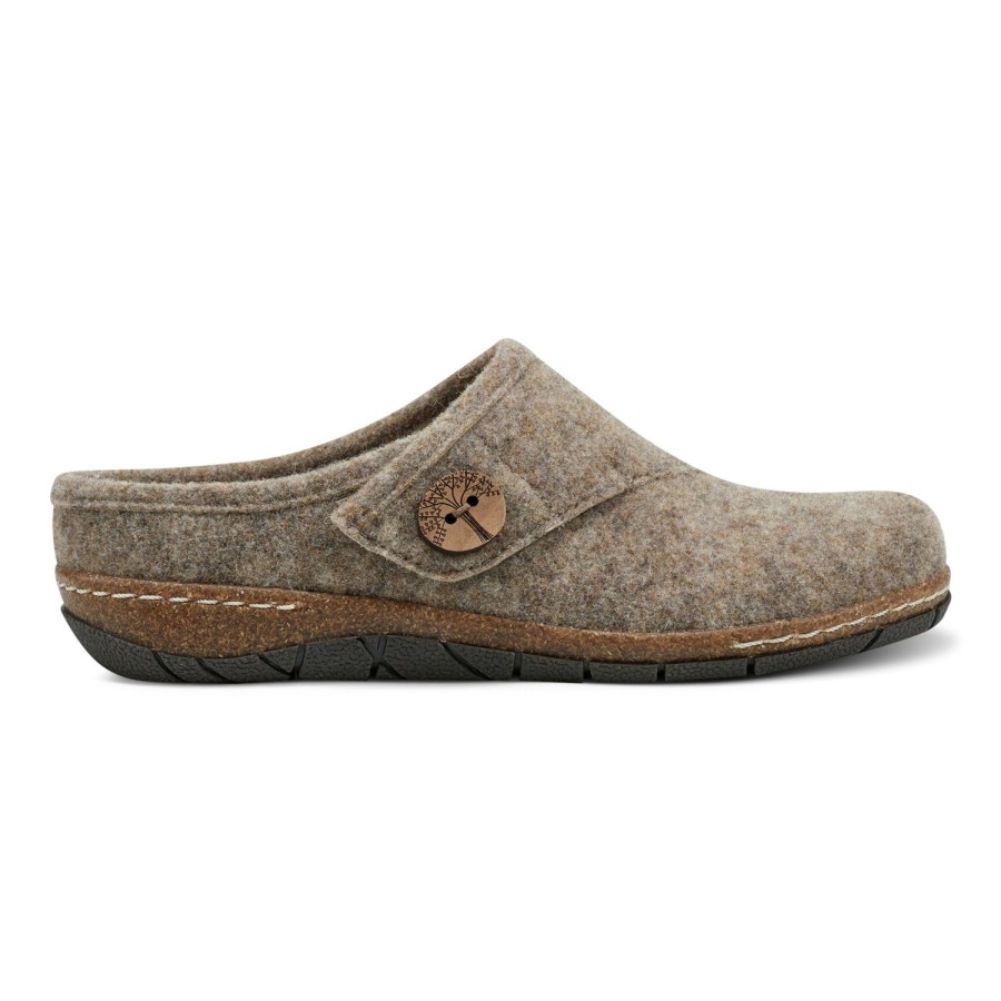 Casual Earth Shoes | Ezra Round Toe Casual Slip-On Flat Clogs Brown