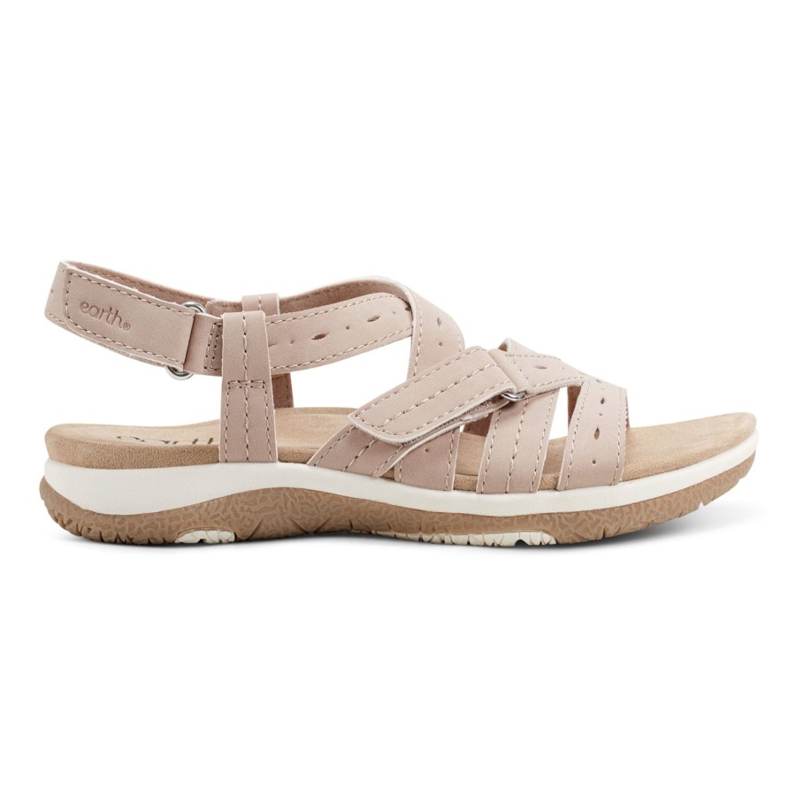 Casual Earth Shoes | Samsin Round Toe Strappy Casual Flat Sandals Light Pink