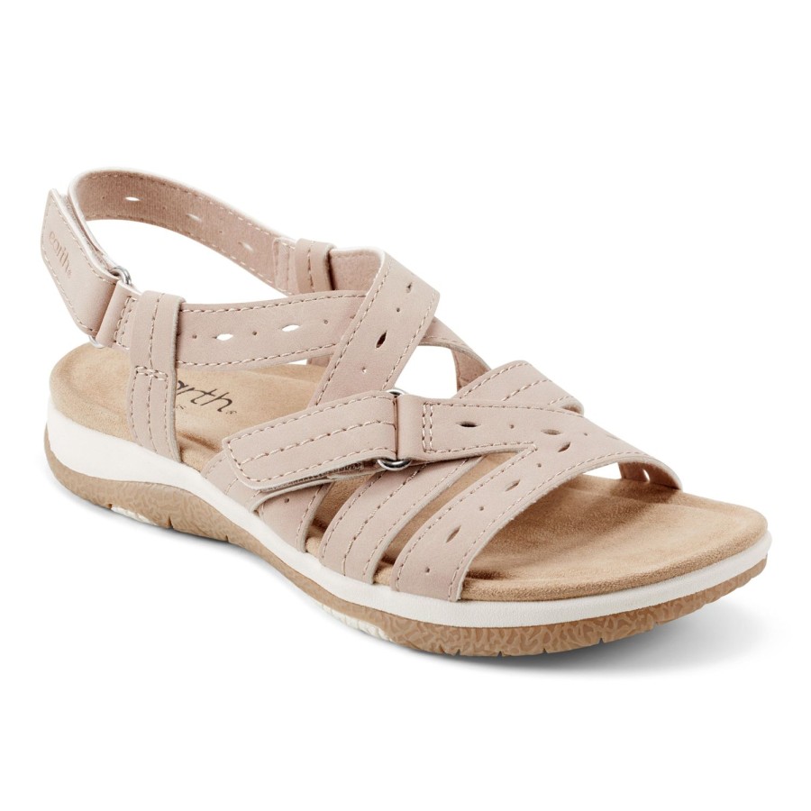 Casual Earth Shoes | Samsin Round Toe Strappy Casual Flat Sandals Light Pink