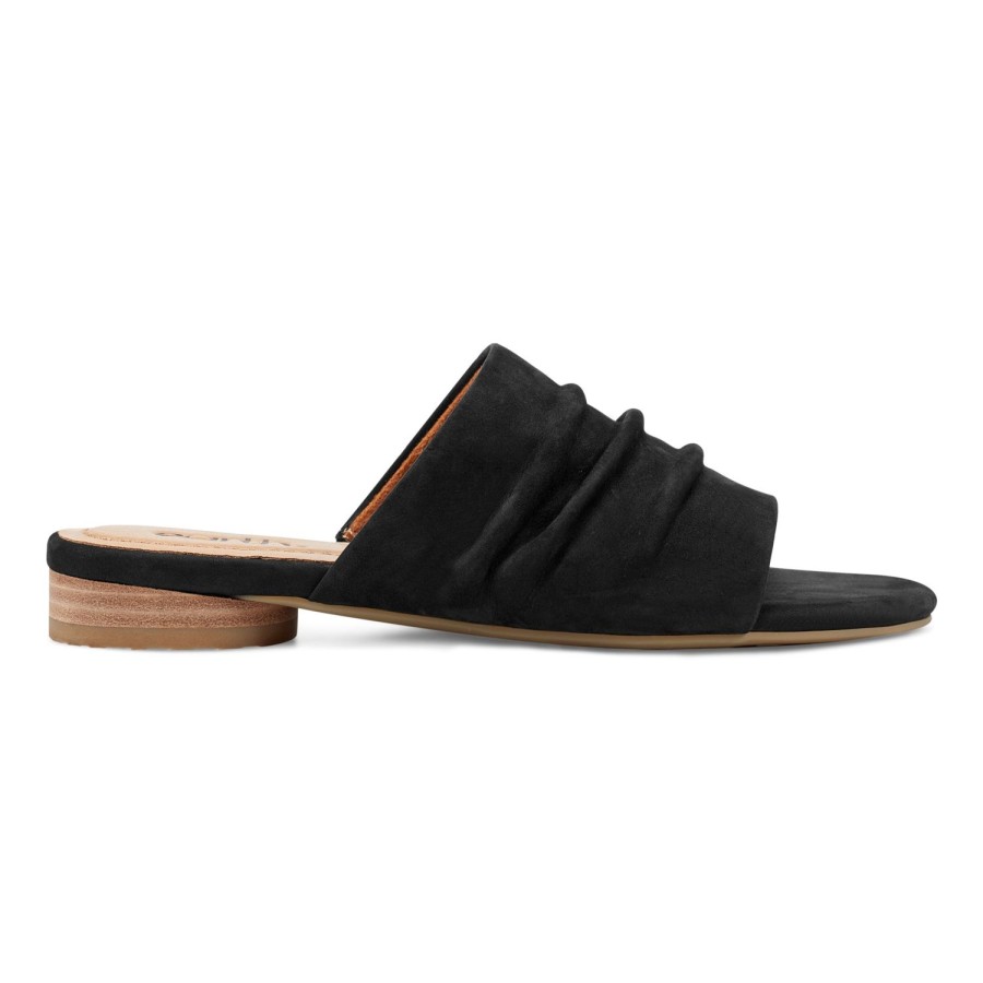 Casual Earth Shoes | Talma Ruched Flat Slip-On Sandals Black