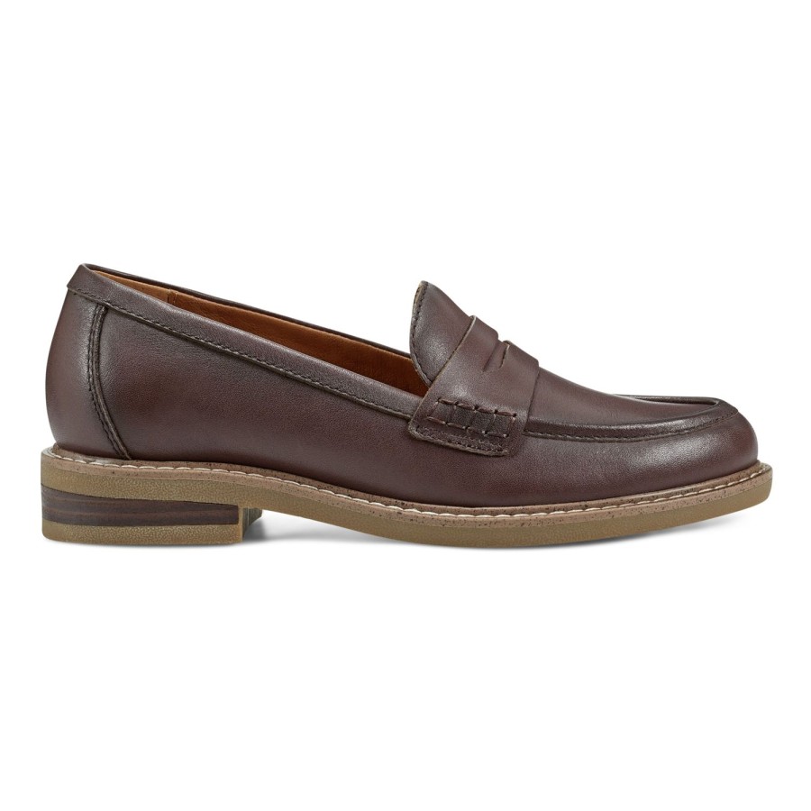 Casual Earth Shoes | Javas Round Toe Casual Slip-On Penny Loafers Dark Brown