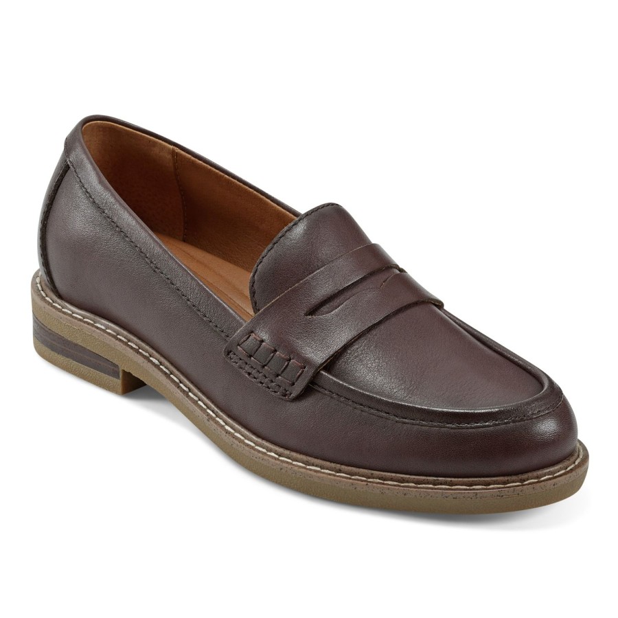 Casual Earth Shoes | Javas Round Toe Casual Slip-On Penny Loafers Dark Brown