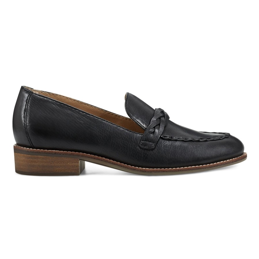 Casual Earth Shoes | Edie Stacked Heel Casual Slip-On Loafers Black