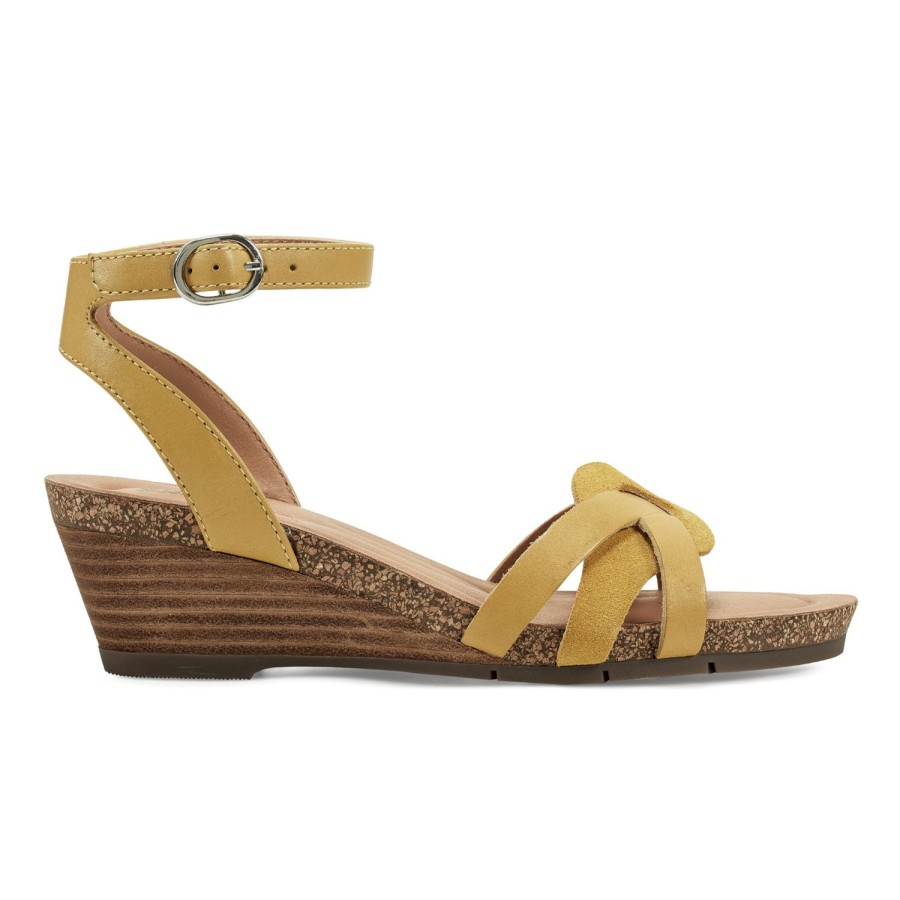 Casual Earth Shoes | Herly Woven Strappy Stacked Heel Dress Sandals Yellow