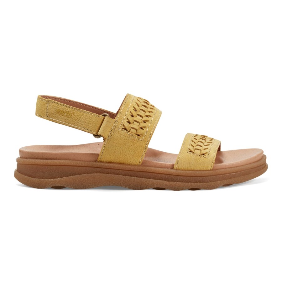 Casual Earth Shoes | Linsy Woven Round Toe Strappy Casual Flat Sandals Yellow