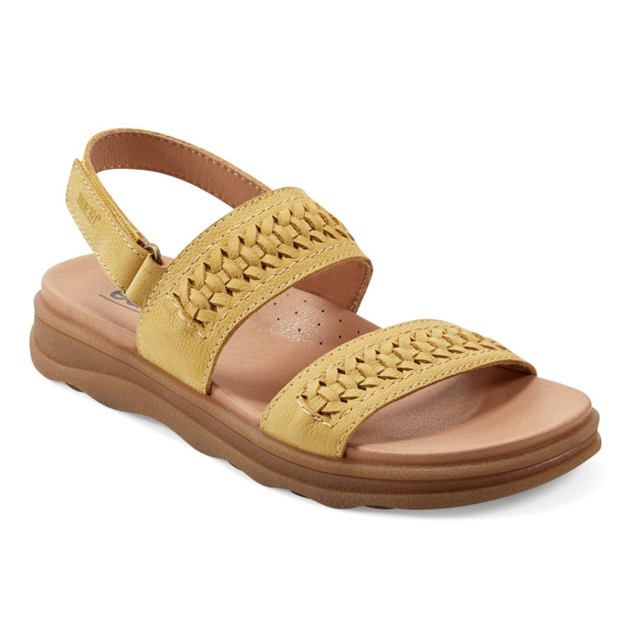 Casual Earth Shoes | Linsy Woven Round Toe Strappy Casual Flat Sandals Yellow