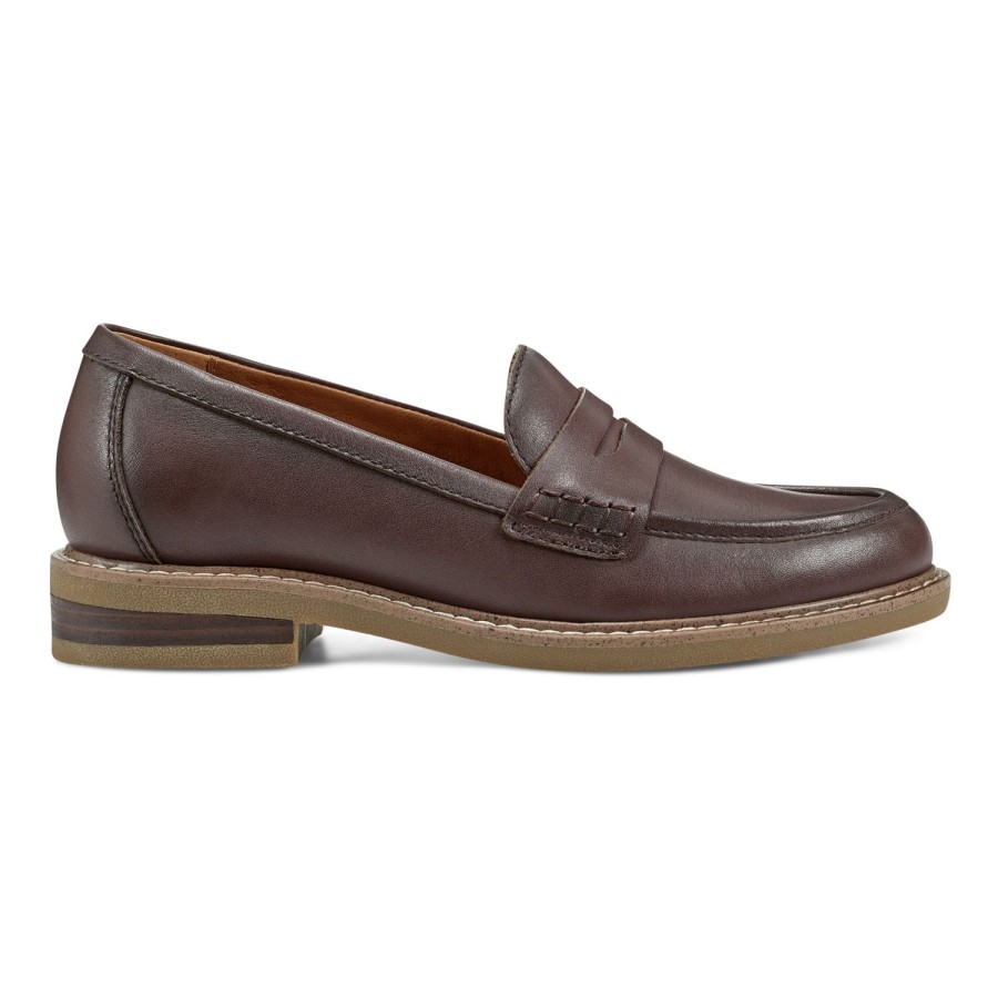 Casual Earth Shoes | Javas Round Toe Casual Slip-On Penny Loafers Dark Brown