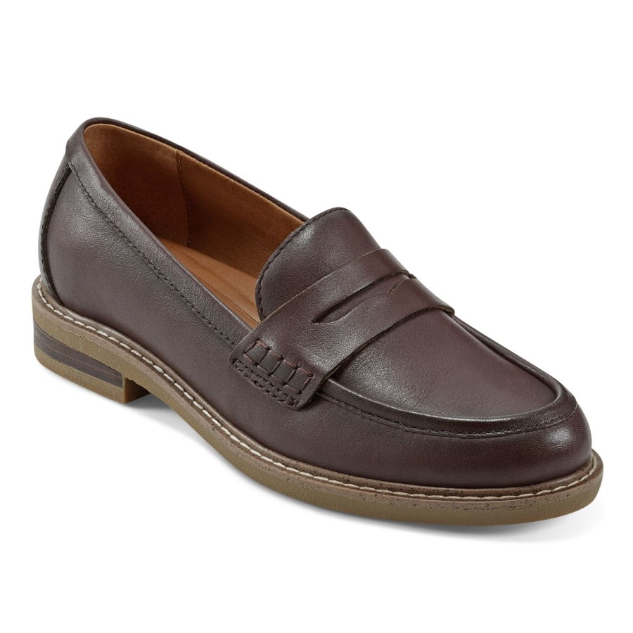 Casual Earth Shoes | Javas Round Toe Casual Slip-On Penny Loafers Dark Brown