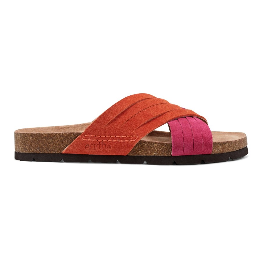 Casual Earth Shoes | Atlas Square Toe Slip-On Strappy Casual Sandals Orange