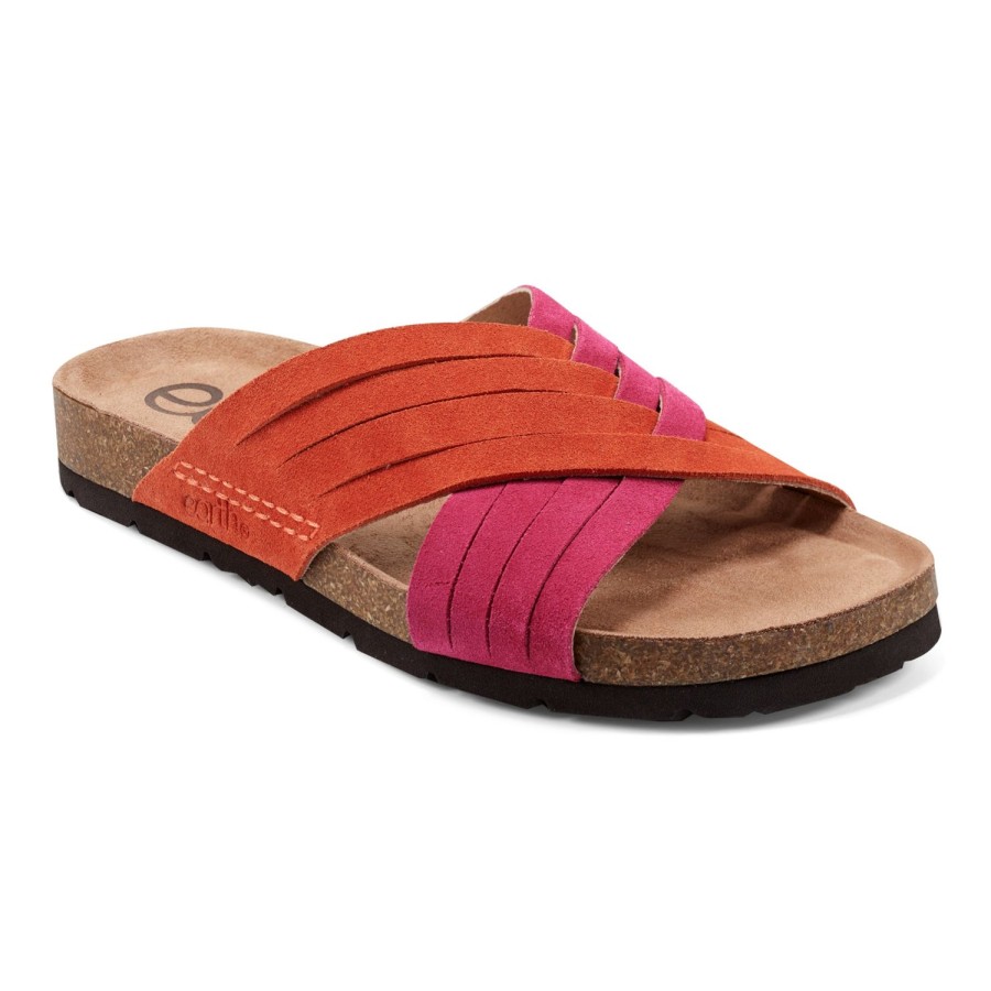 Casual Earth Shoes | Atlas Square Toe Slip-On Strappy Casual Sandals Orange