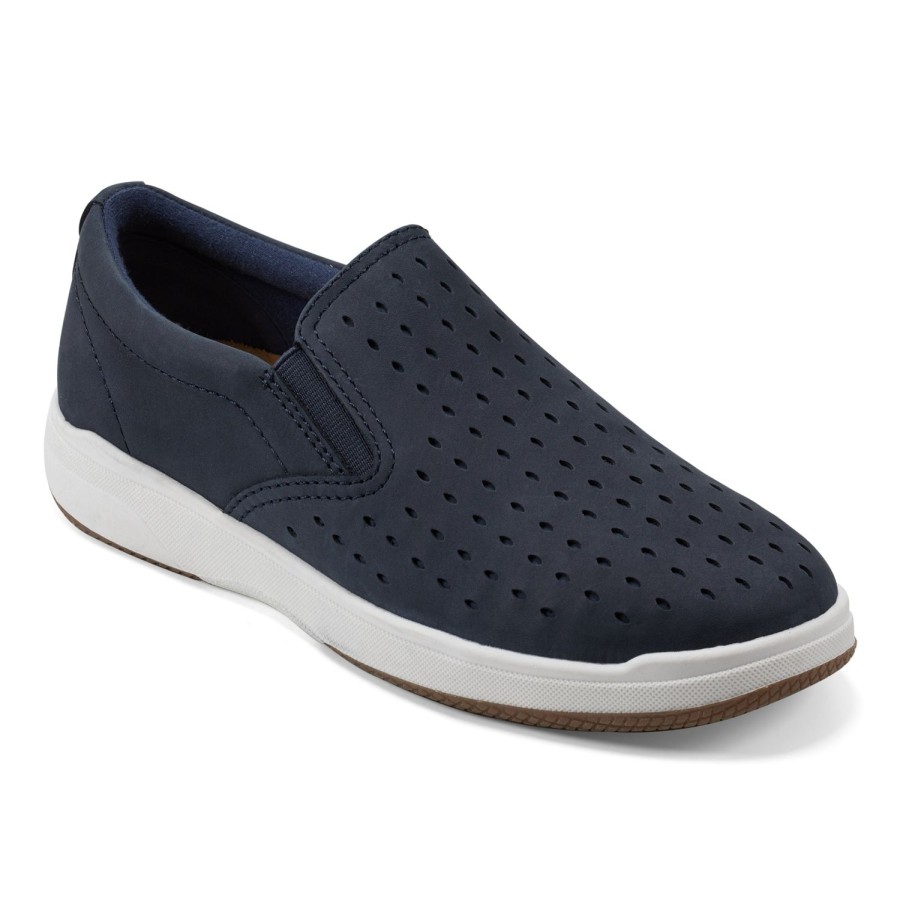 Casual Earth Shoes | Nel Laser Cut Round Toe Casual Slip-On Sneakers Dark Blue