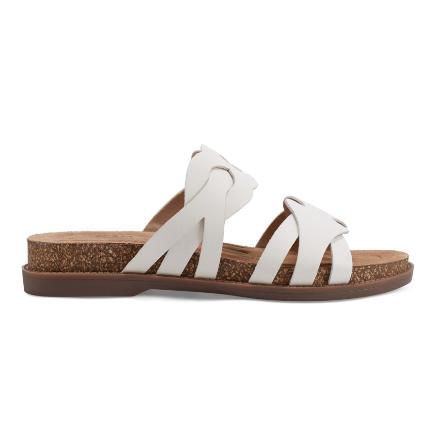 Casual Earth Shoes | Desty Round Toe Woven Casual Slip-On Sandals White