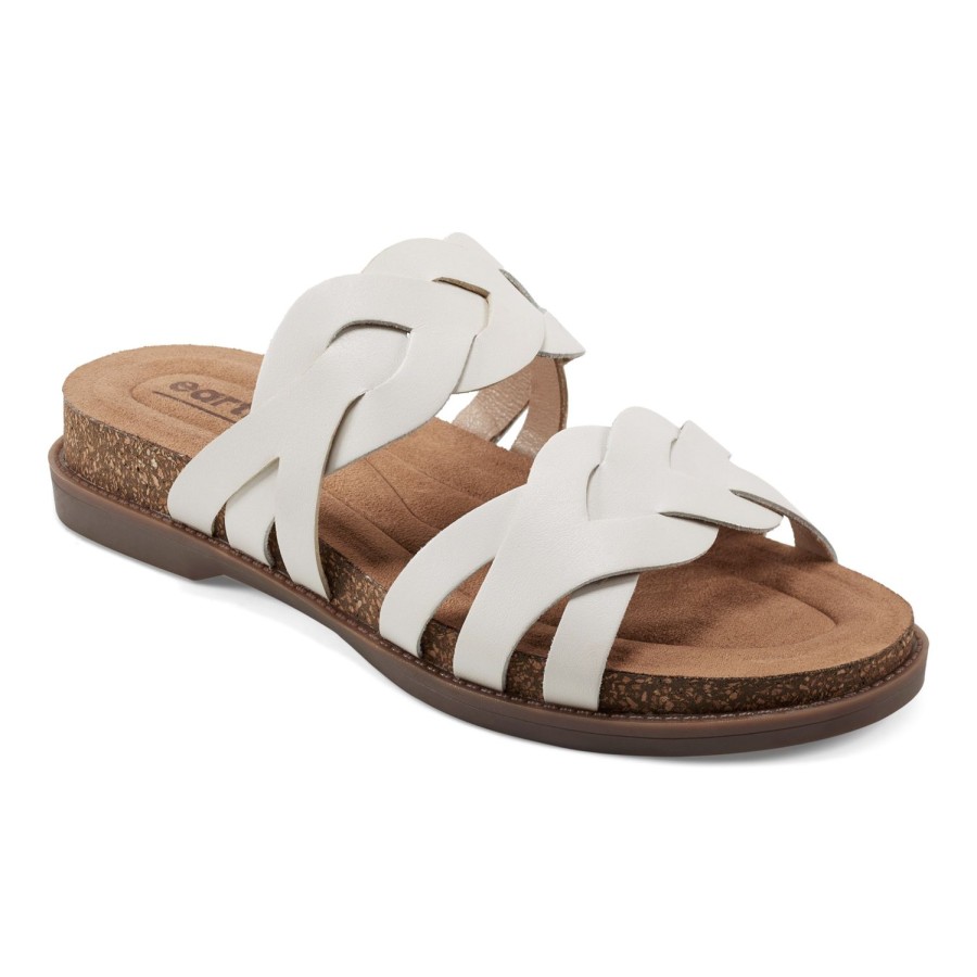 Casual Earth Shoes | Desty Round Toe Woven Casual Slip-On Sandals White