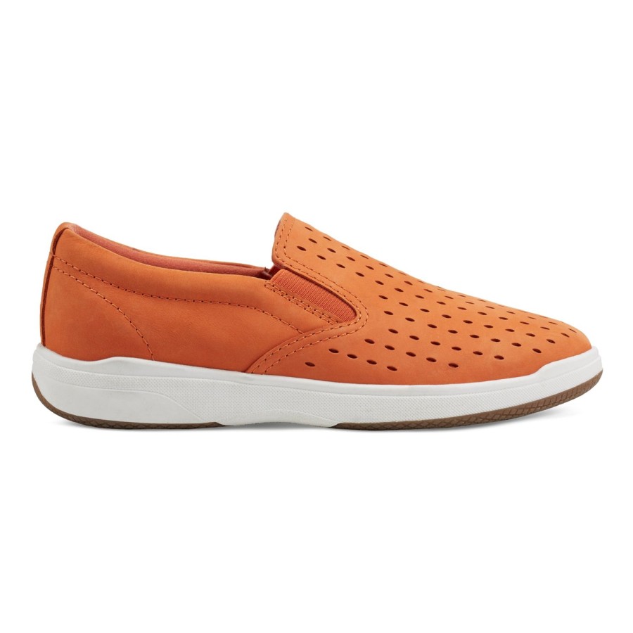 Casual Earth Shoes | Nel Laser Cut Round Toe Casual Slip-On Sneakers Orange