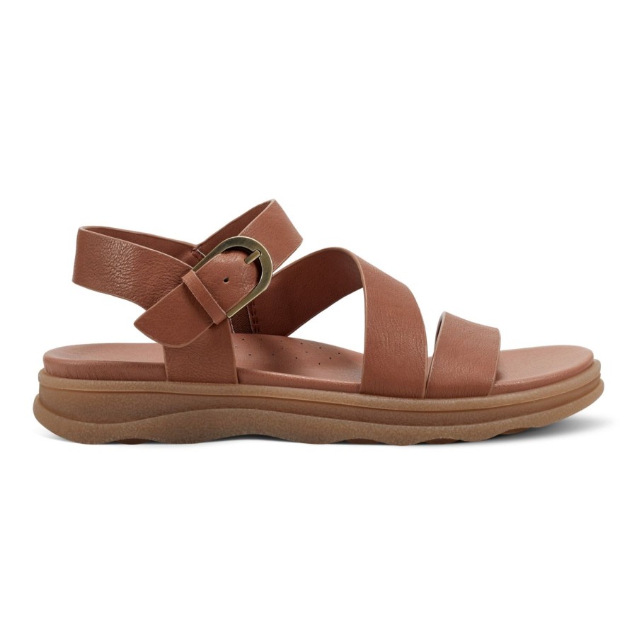 Casual Earth Shoes | Lainey Casual Strappy Round Toe Flat Sandals Medium Natural