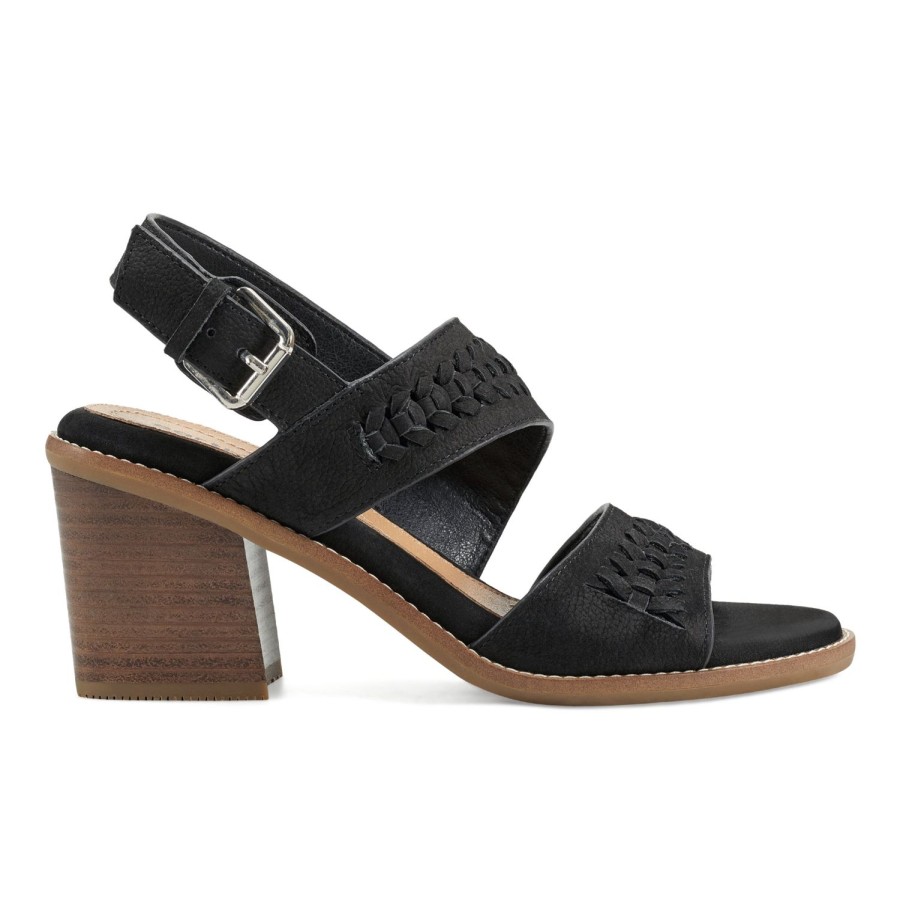 Casual Earth Shoes | Anty Round Toe Stacked Heel Dress Sandals Black