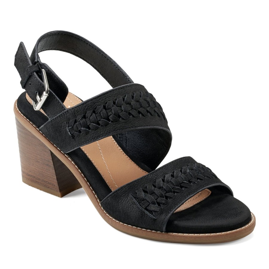 Casual Earth Shoes | Anty Round Toe Stacked Heel Dress Sandals Black