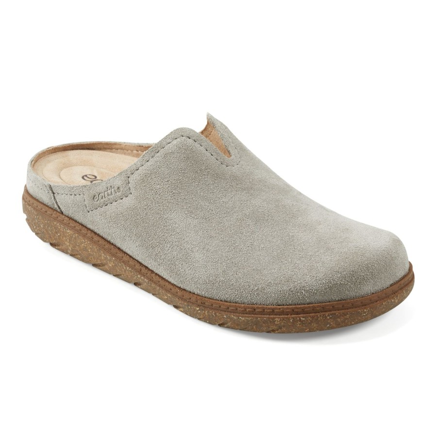 Casual Earth Shoes | Flan Round Toe Casual Slip-On Flat Mules Medium Gray