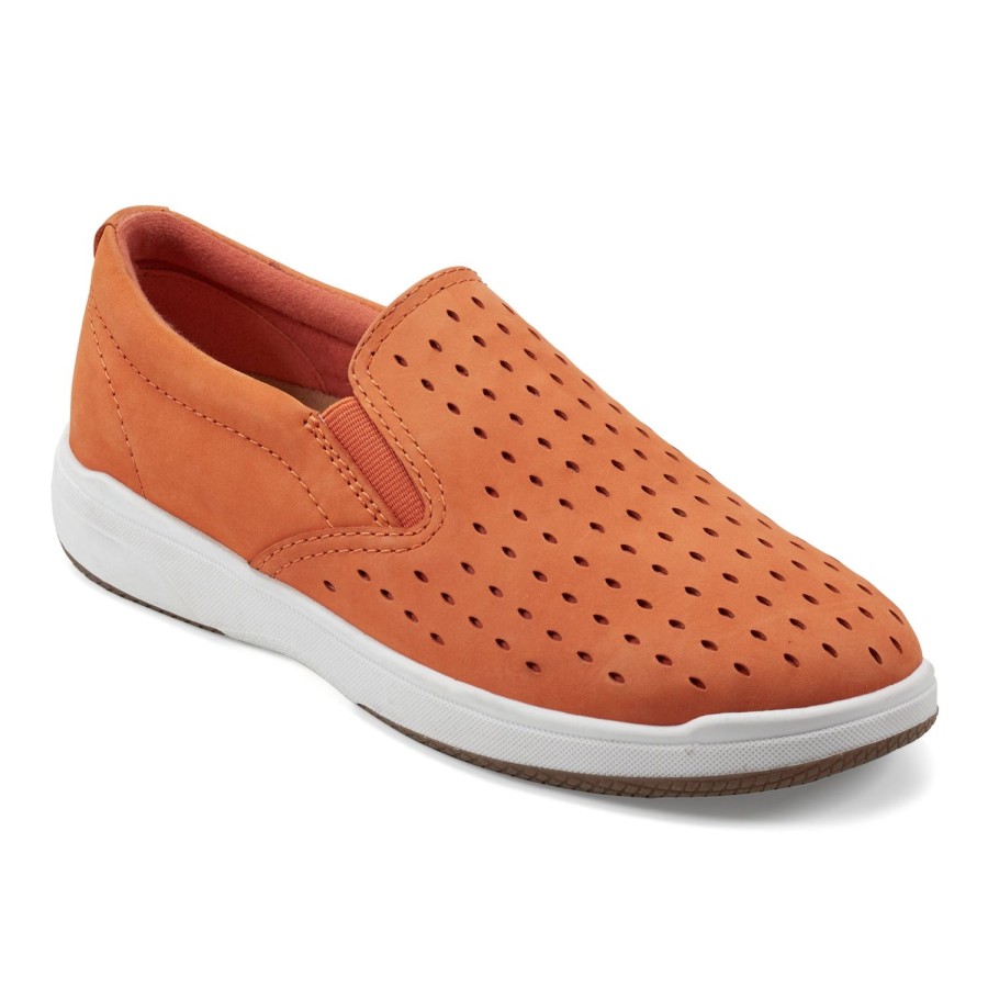 Casual Earth Shoes | Nel Laser Cut Round Toe Casual Slip-On Sneakers Orange