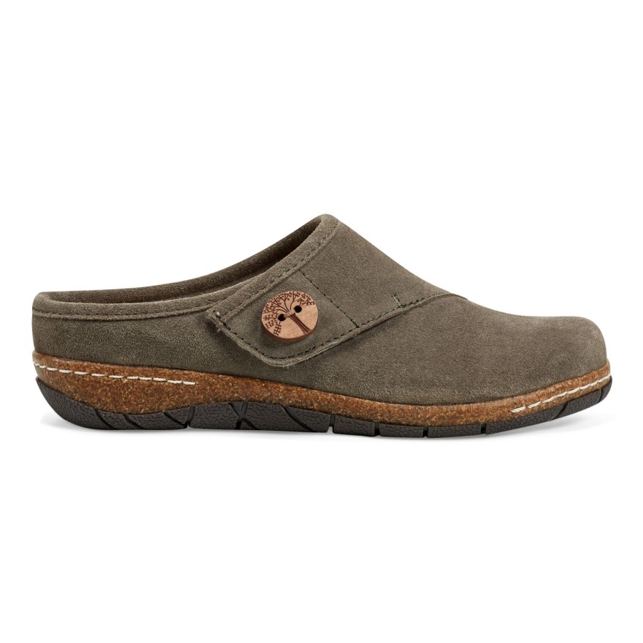 Casual Earth Shoes | Ezra Round Toe Casual Slip-On Flat Clogs Dark Green