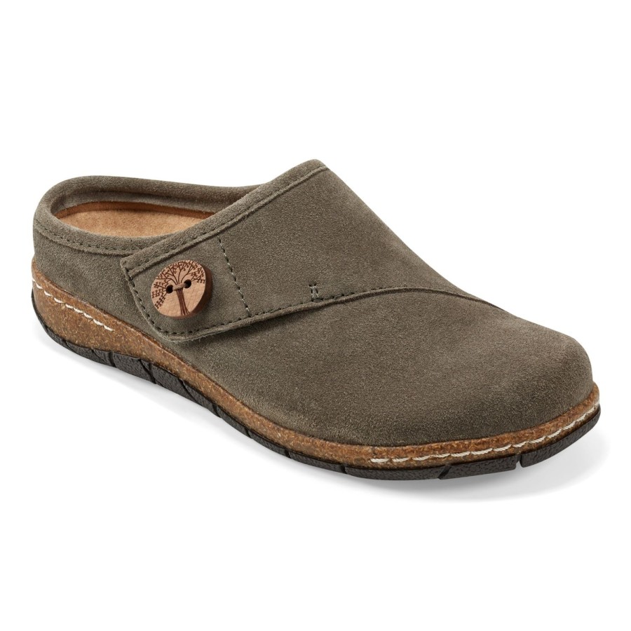 Casual Earth Shoes | Ezra Round Toe Casual Slip-On Flat Clogs Dark Green