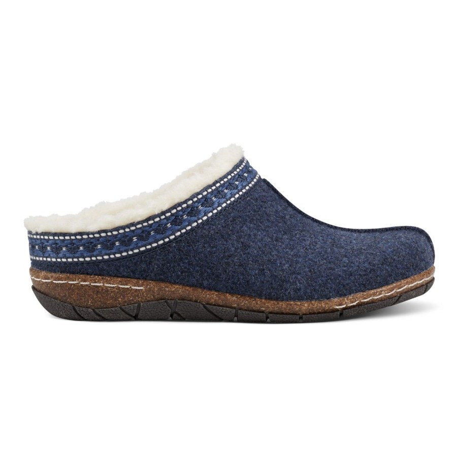 Casual Earth Shoes | Elya Round Toe Casual Slip-On Flat Clogs Dark Blue