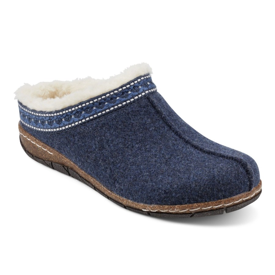 Casual Earth Shoes | Elya Round Toe Casual Slip-On Flat Clogs Dark Blue