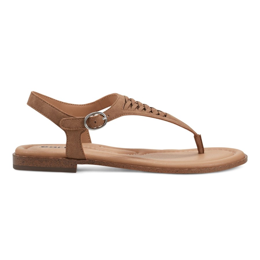 Casual Earth Shoes | Xanya Round Toe Woven Casual Flat Sandals Medium Brown