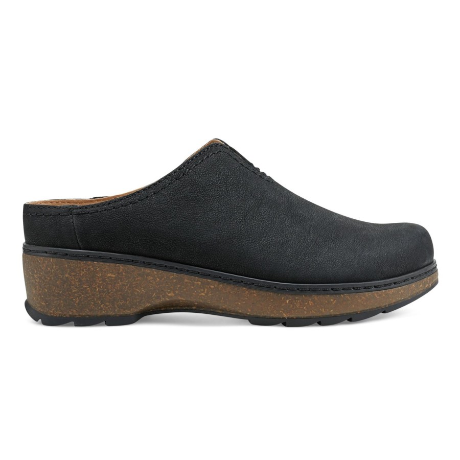 Casual Earth Shoes | Kolia Round Toe Slip-On Casual Heeled Mules Black