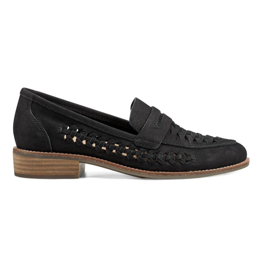 Casual Earth Shoes | Ella Round Toe Slip-On Casual Flat Loafers Black