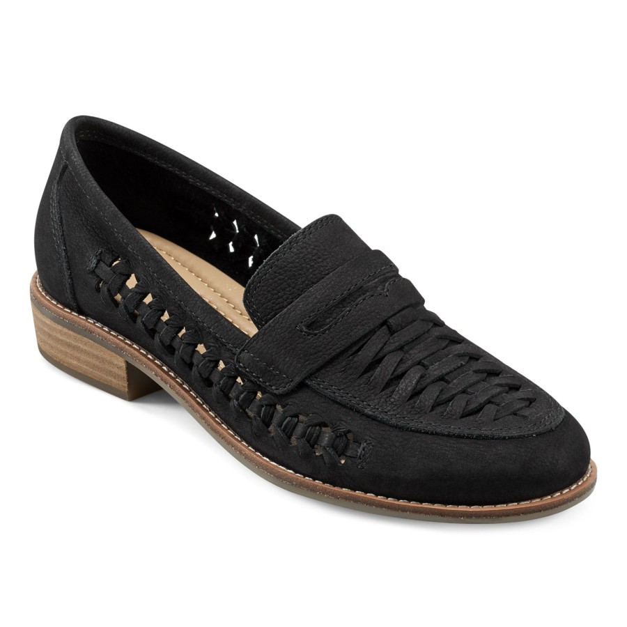 Casual Earth Shoes | Ella Round Toe Slip-On Casual Flat Loafers Black