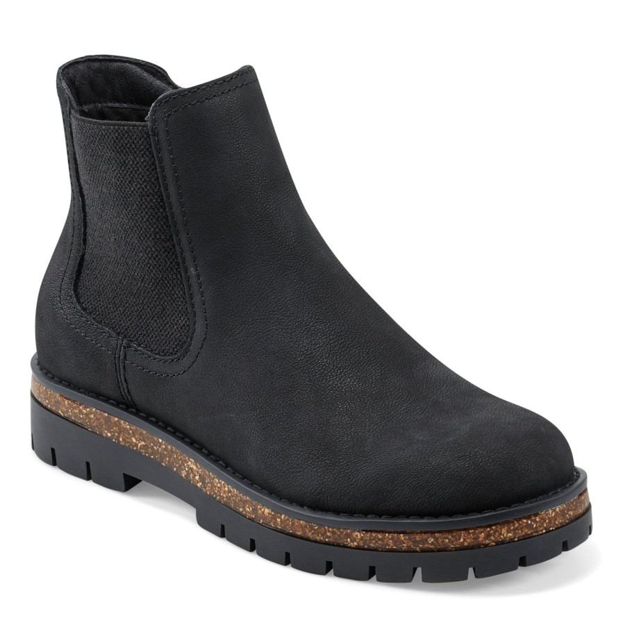 Boots & Booties Earth Shoes | Aydin Round Toe Casual Lug Sole Booties Black