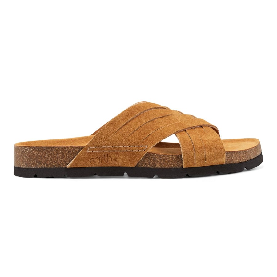 Casual Earth Shoes | Atlas Square Toe Slip-On Strappy Casual Sandals Brown