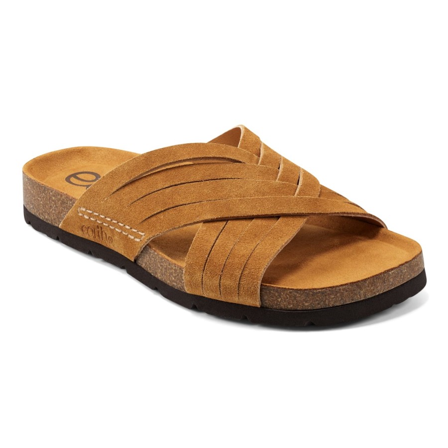 Casual Earth Shoes | Atlas Square Toe Slip-On Strappy Casual Sandals Brown