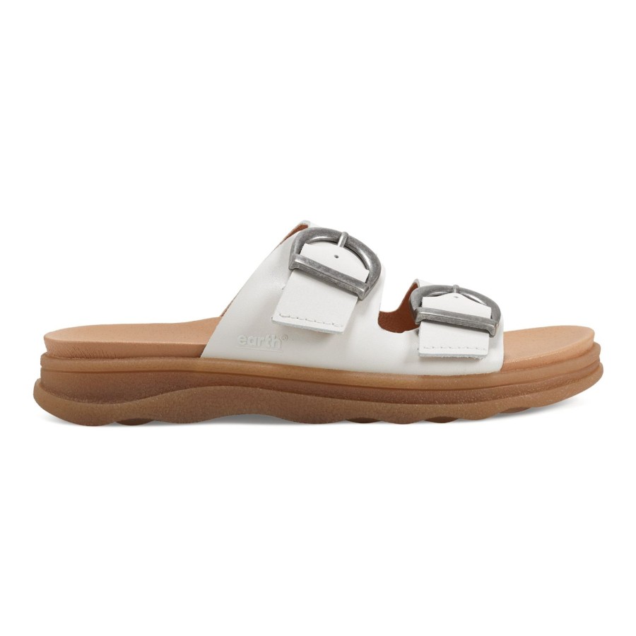 Casual Earth Shoes | Lory Strappy Casual Flat Slip-On Sandals White