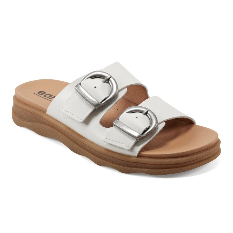 Casual Earth Shoes | Lory Strappy Casual Flat Slip-On Sandals White