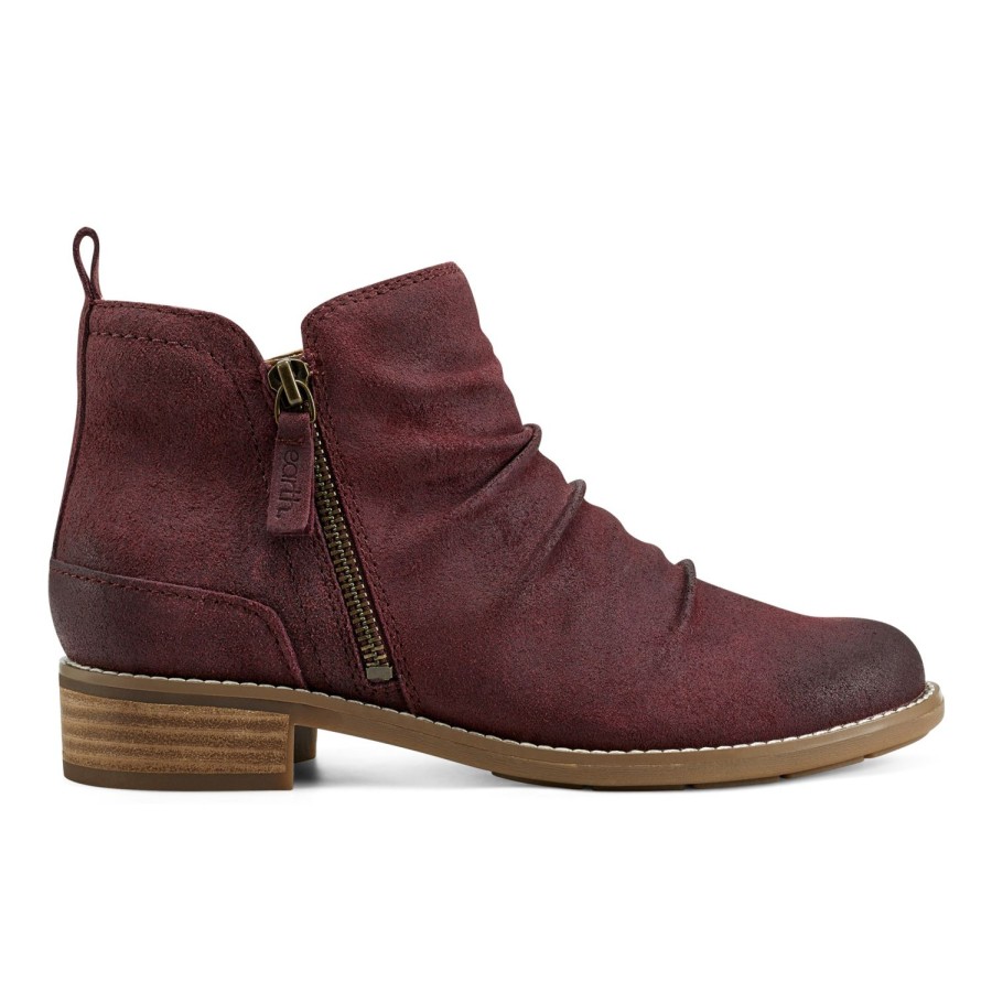 Boots & Booties Earth Shoes | Nadya Round Toe Casual Booties Dark Red