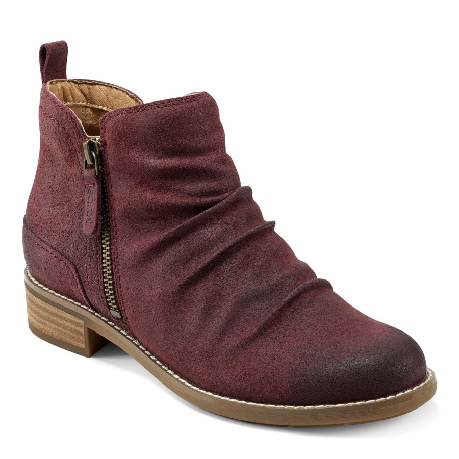 Boots & Booties Earth Shoes | Nadya Round Toe Casual Booties Dark Red