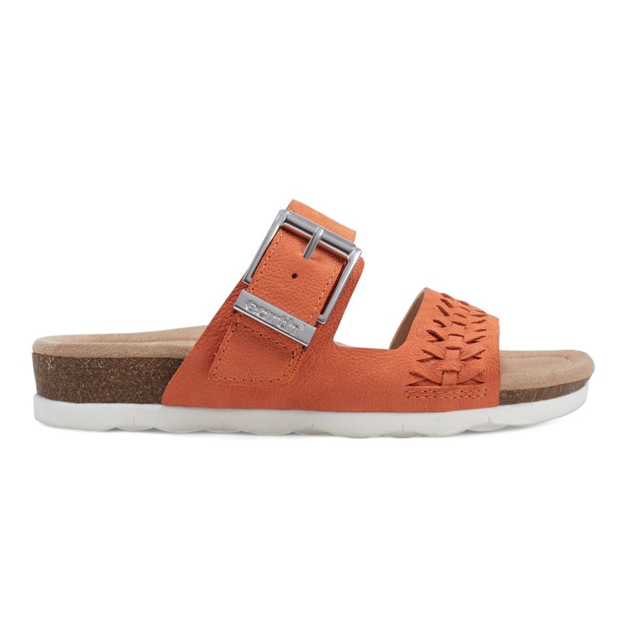 Casual Earth Shoes | Emani Round Toe Casual Flat Slip-On Sandals Orange