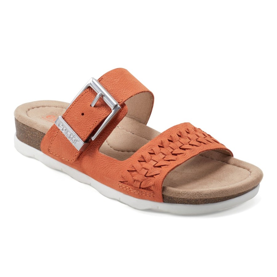 Casual Earth Shoes | Emani Round Toe Casual Flat Slip-On Sandals Orange