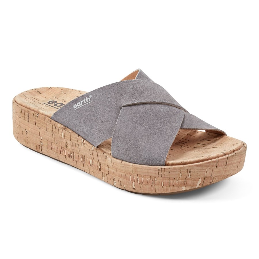 Casual Earth Shoes | Scout Casual Slip-On Wedge Platform Sandals Medium Blue