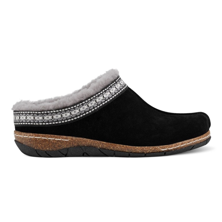 Casual Earth Shoes | Elya Round Toe Casual Slip-On Flat Clogs Black