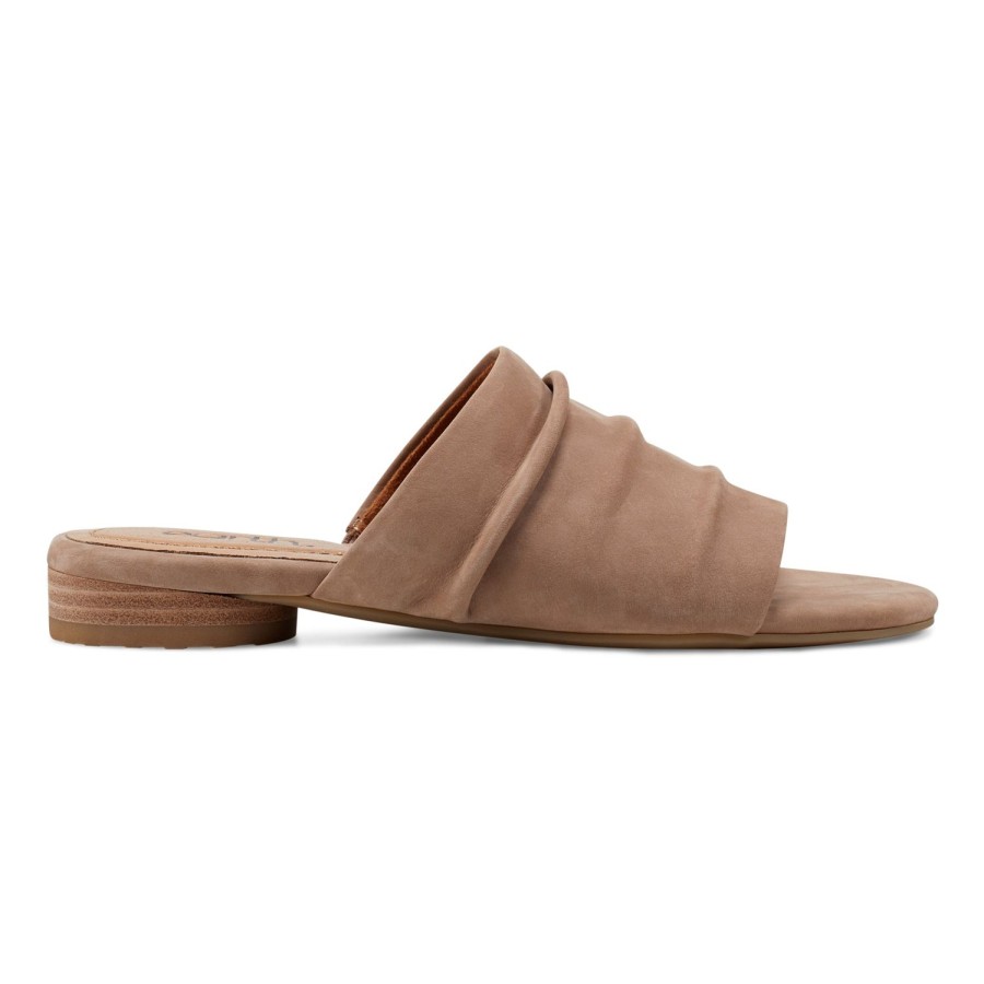 Casual Earth Shoes | Talma Ruched Flat Slip-On Sandals Taupe