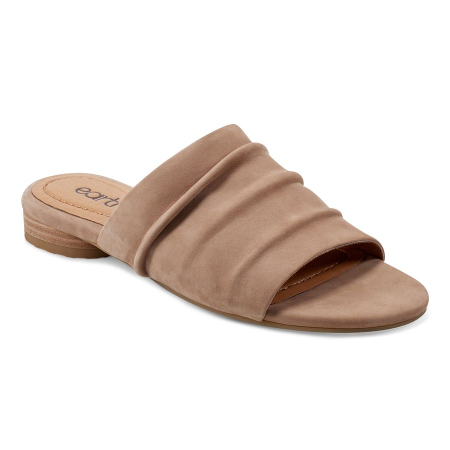 Casual Earth Shoes | Talma Ruched Flat Slip-On Sandals Taupe