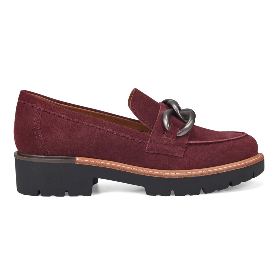 Casual Earth Shoes | Zalor Round Toe Lug Sole Casual Slip-On Loafers Dark Red